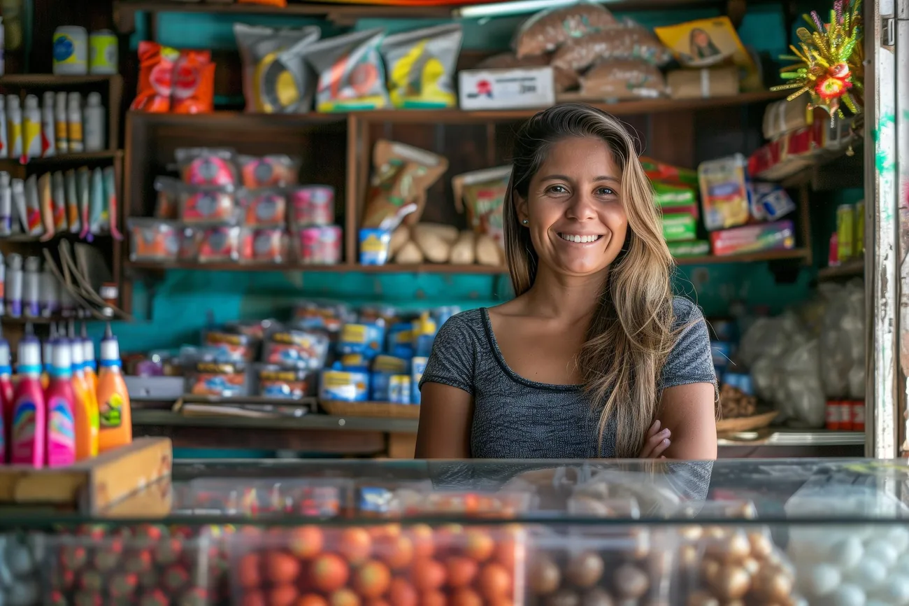 Comerciante atendiendo su kiosco