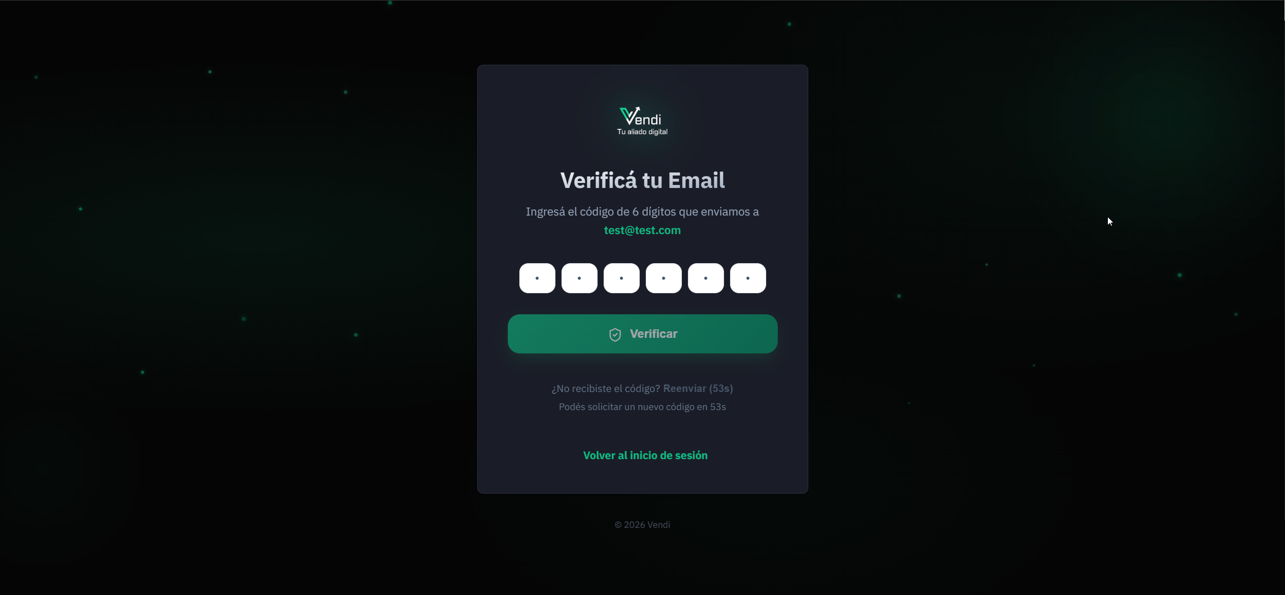 Pantalla de verificación de email