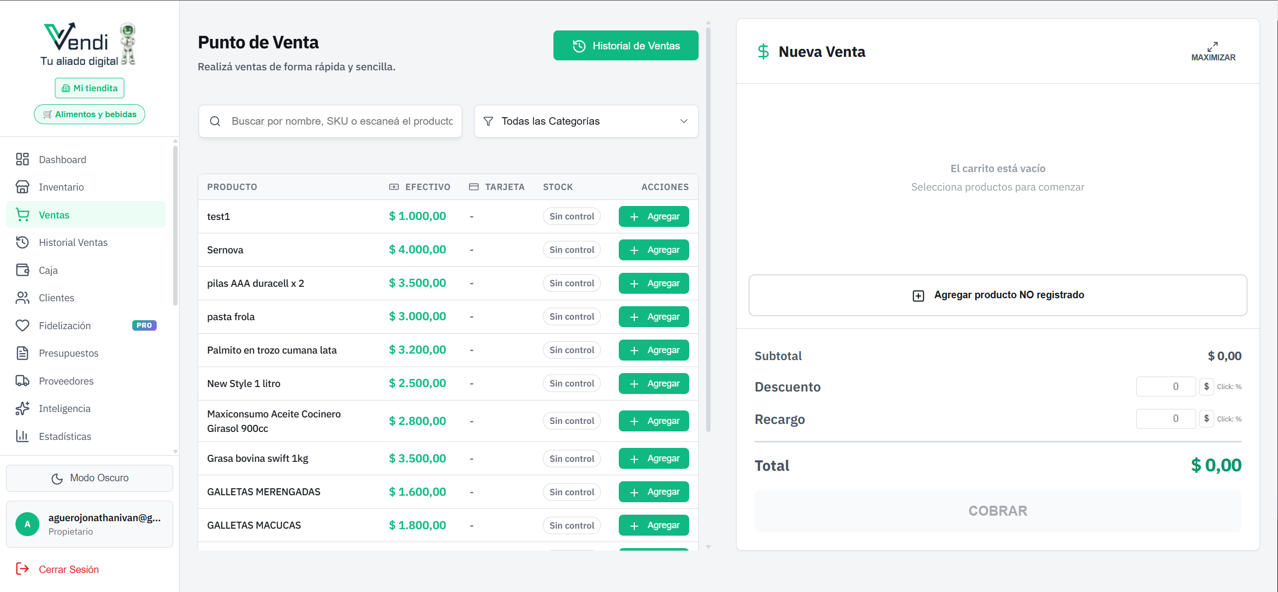Pantalla del Punto de Venta (POS)