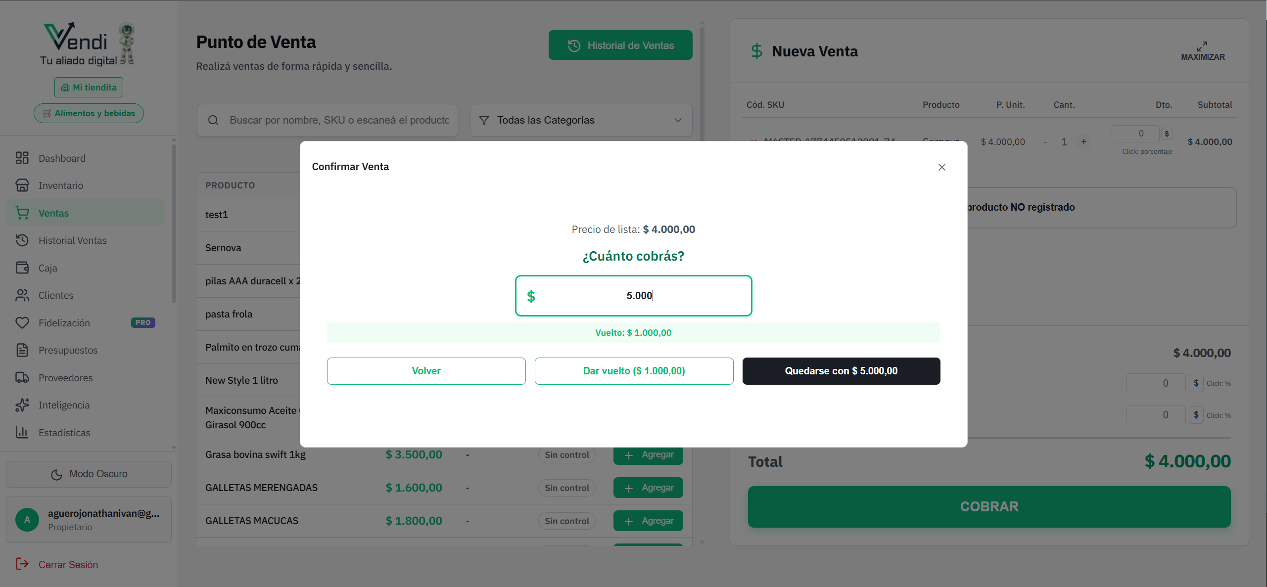 Pago en Efectivo — Cálculo de vuelto