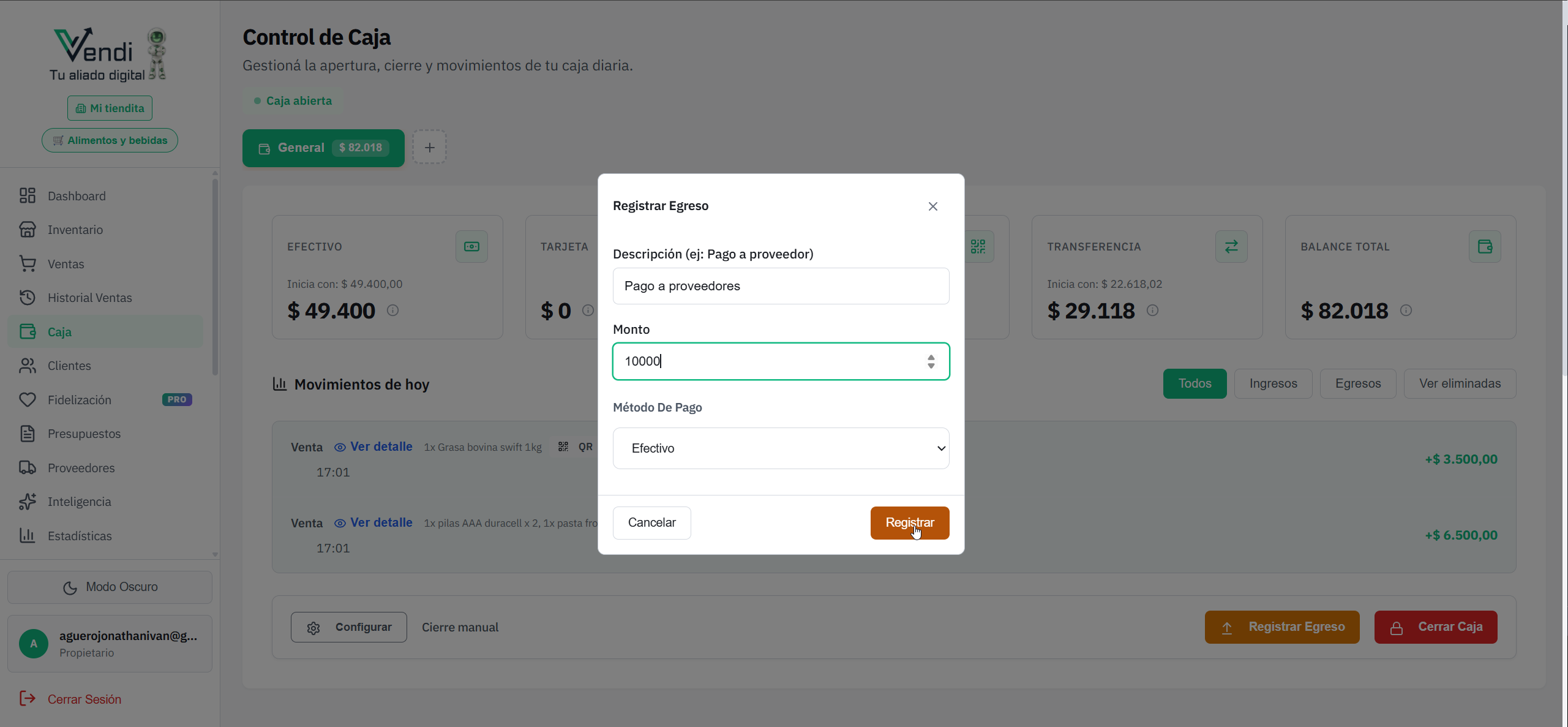 Modal de Registrar Egreso