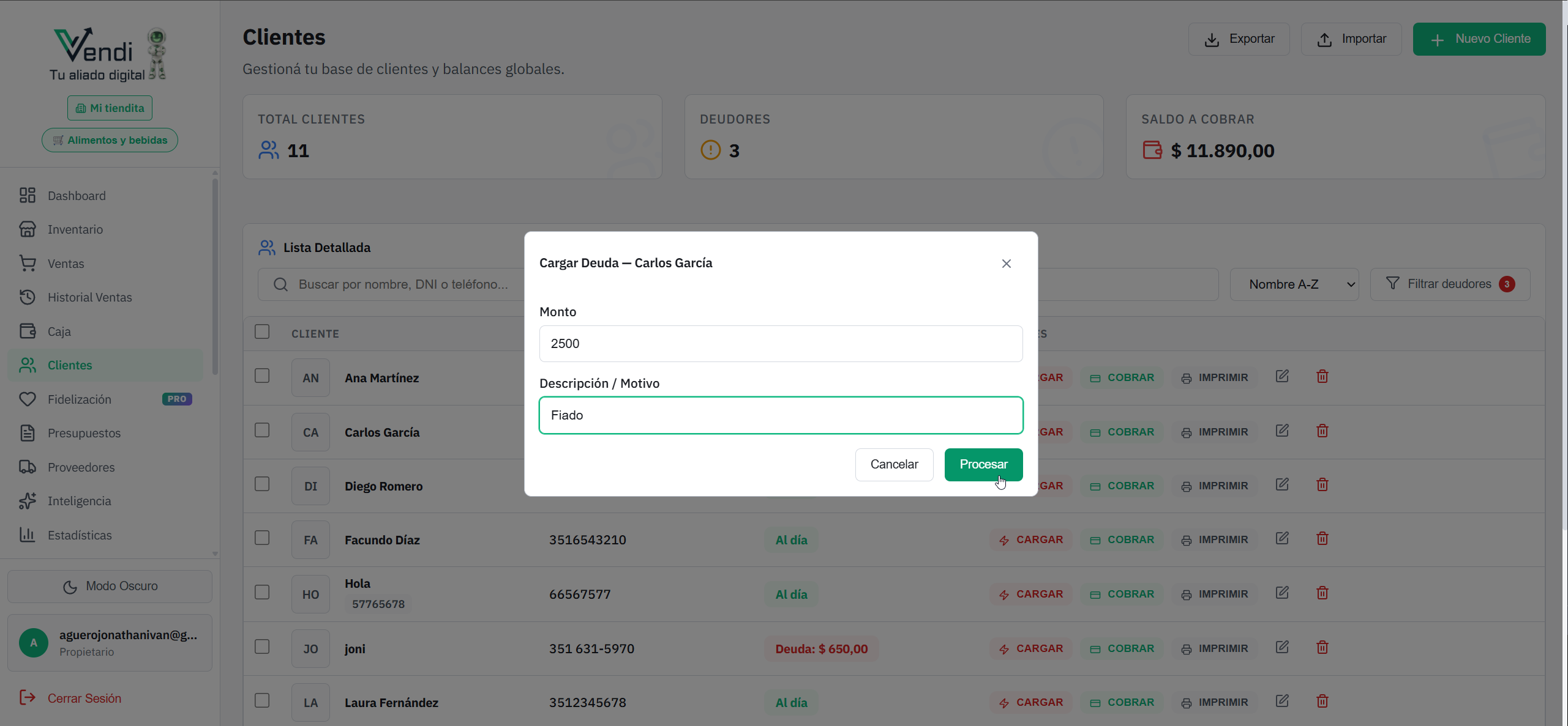 Modal de Cargar Deuda y Registrar Pago