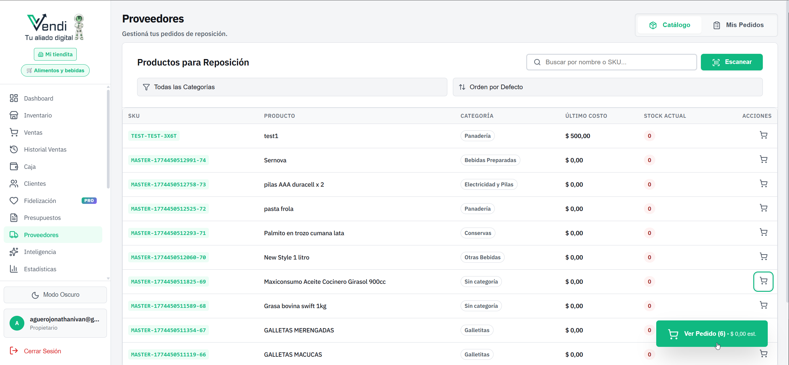 Catálogo de productos para armar pedido