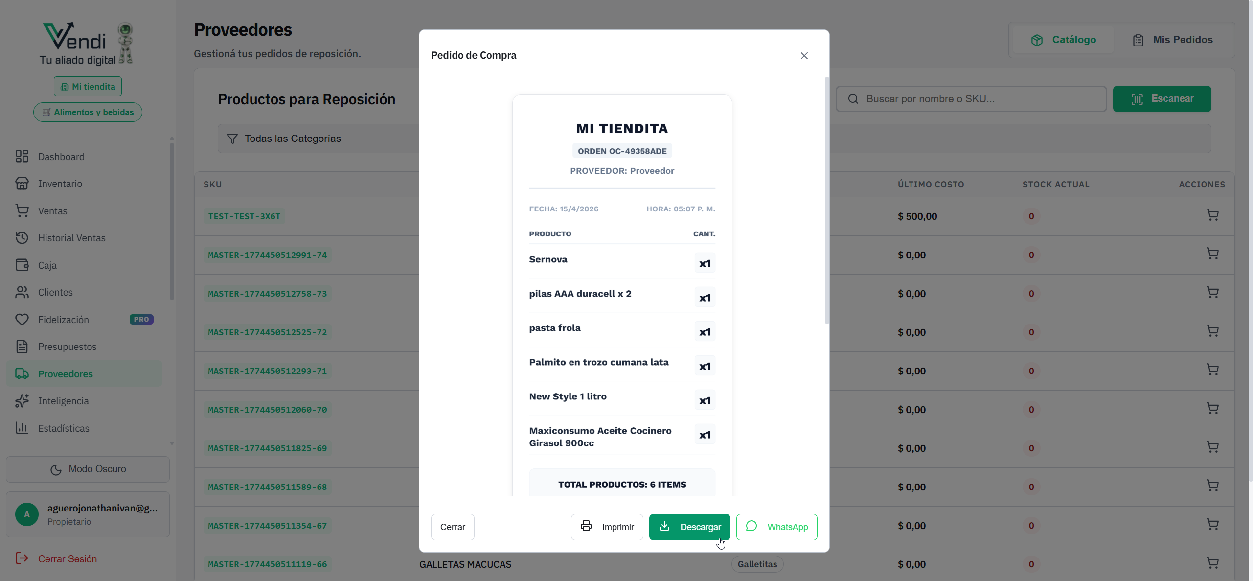 Detalle del pedido — Compartir con el proveedor