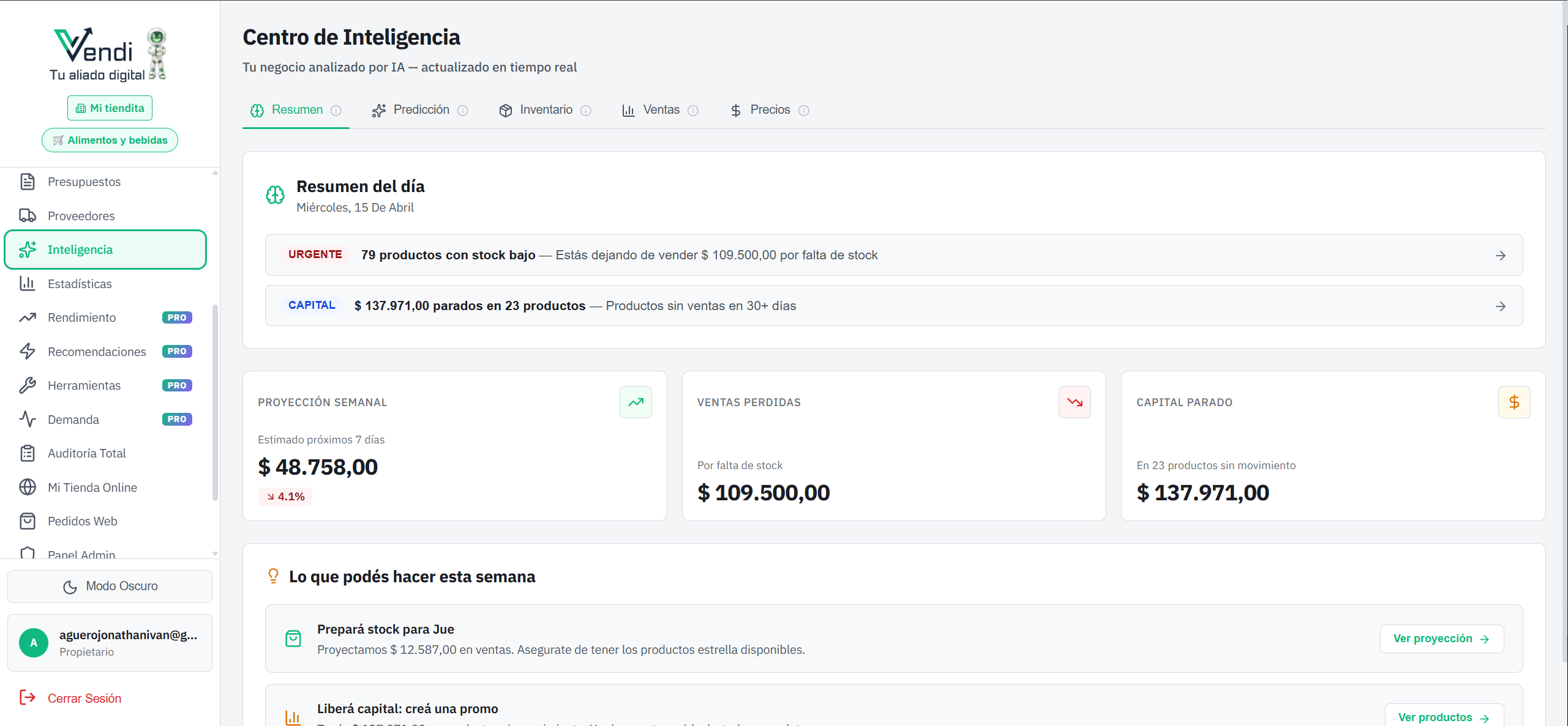 Centro de Inteligencia — Vista Resumen