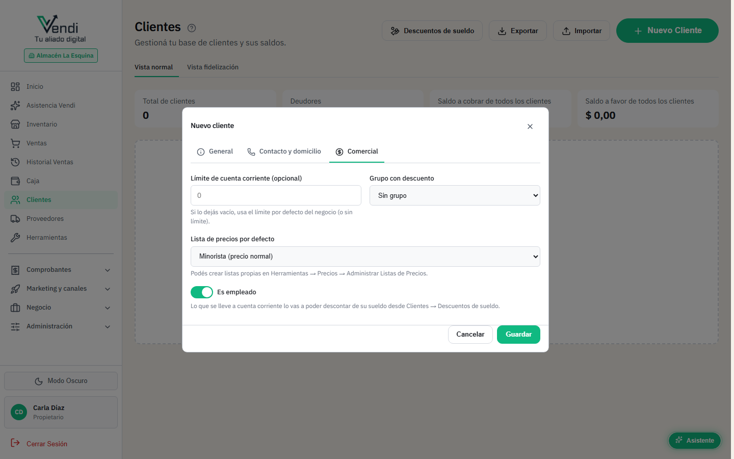 Marcar a un cliente como empleado
