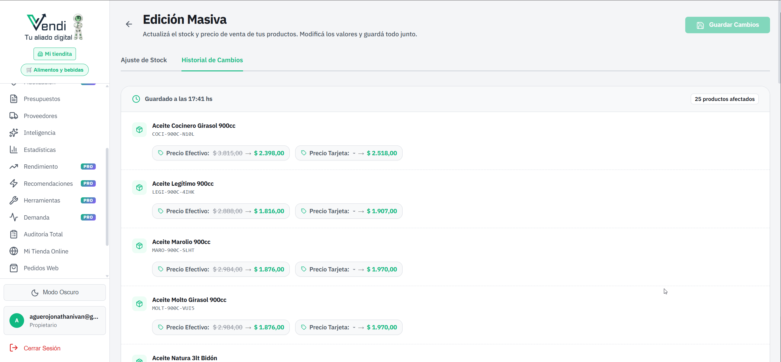 Edición Masiva — Calculadoras inteligentes + Historial