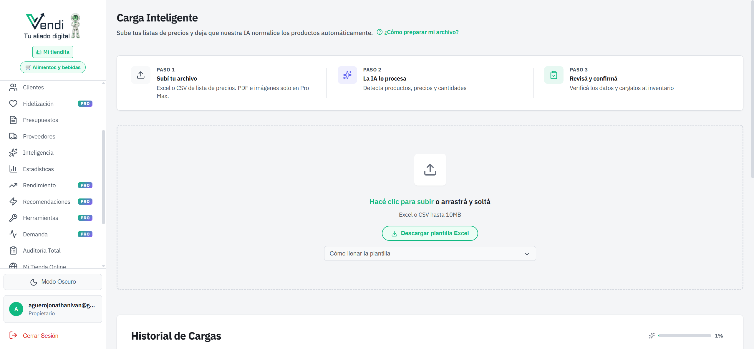 Carga Inteligente — Los 3 pasos y zona de carga