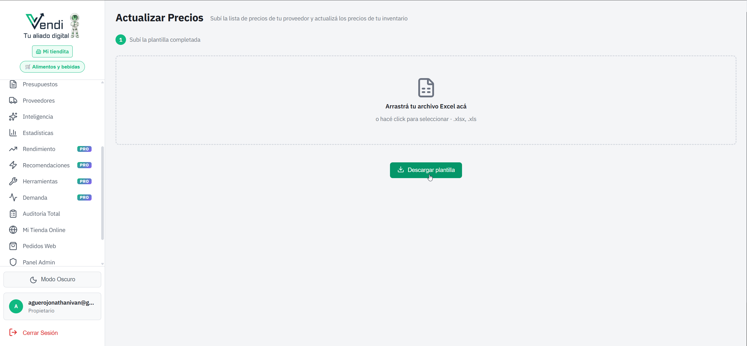 Actualizar Precios — Paso 1: Subir lista