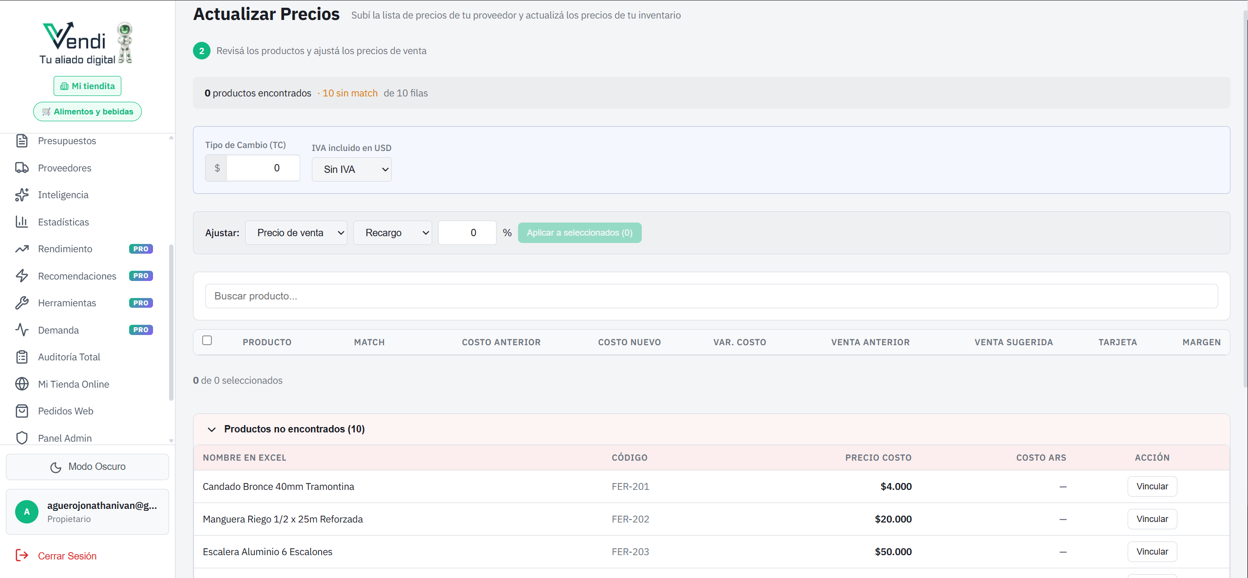 Actualizar Precios — Paso 2: Revisar y ajustar
